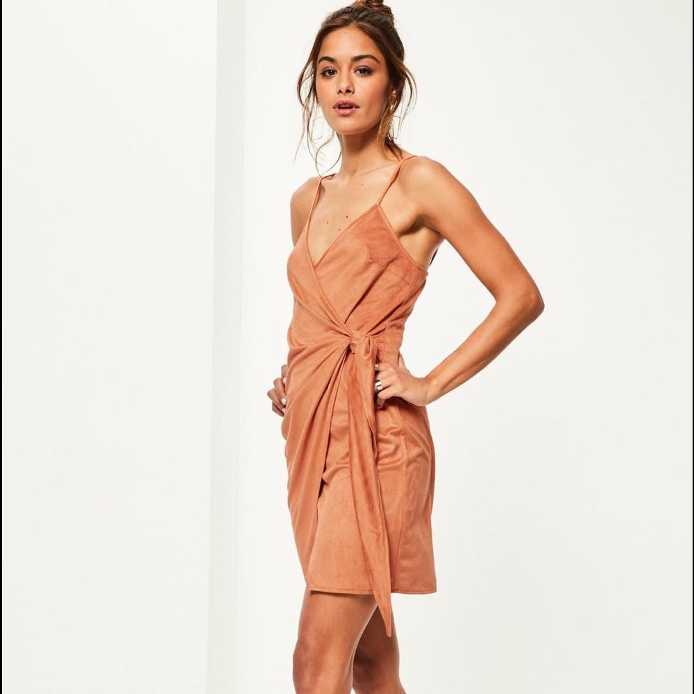 MISSGUIDED * Orange Faux Suede Wrap Dress